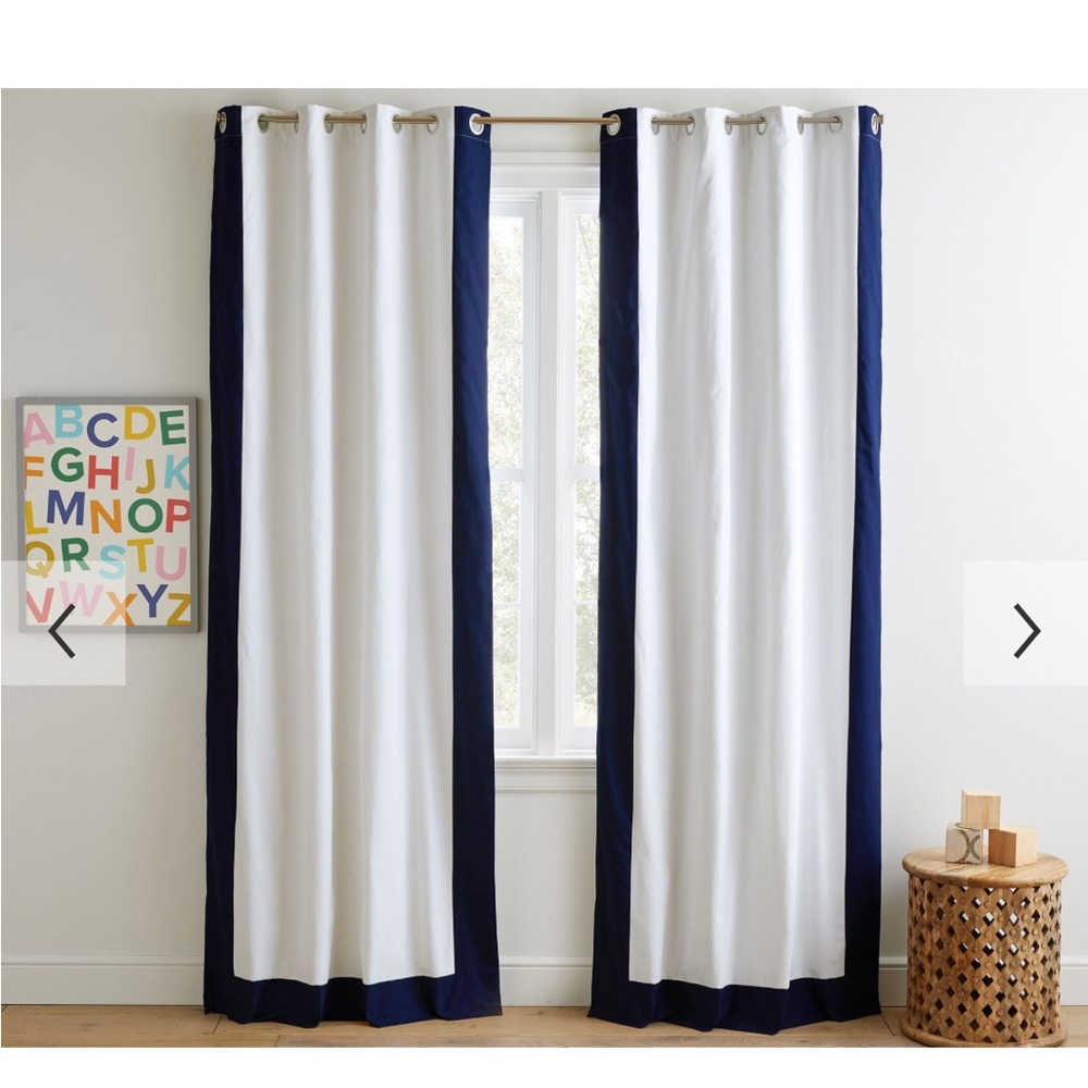 Color Bordered Cotton Grommet Blackout Curtain 44x96